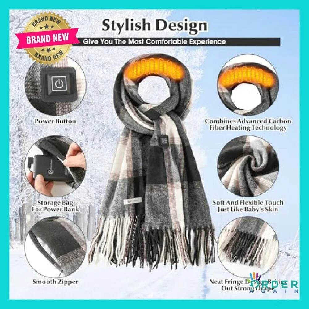 Rechargeable Heated Scarf Intelligent Neck Warmer Soft Cashmere Feel Unisex - Picture 4 of 8